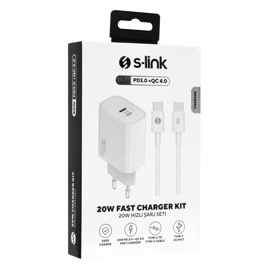 SLINK SL-EC62TP TYPE-C 20W QC4.0 KABLO + EV SARJ 